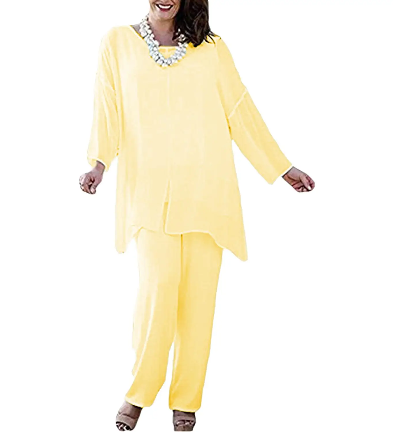 Шифоновое платье для матери невесты с разрезом спереди и длинными рукавами |