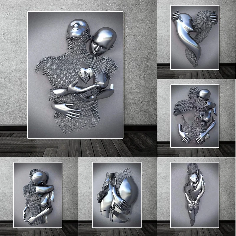 

Romantic 3D Metal Figure Statue Wall Art Canvas Painting Abstract Modern Posters and Prints Living Room Room Home Decor Pictures