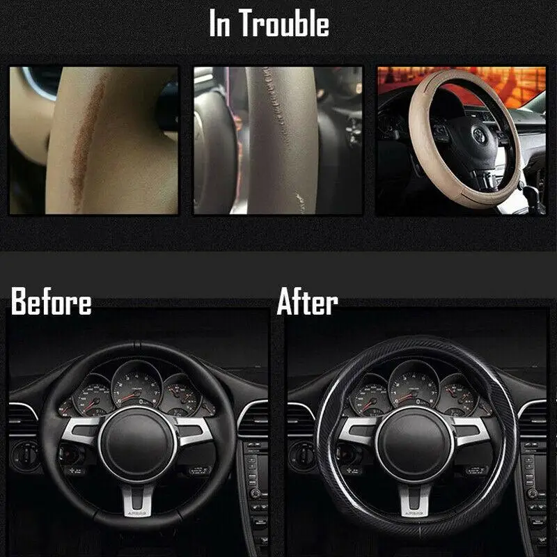 Авто-Стайлинг черное углеродное волокно ПВХ кожаный чехол рулевого колеса