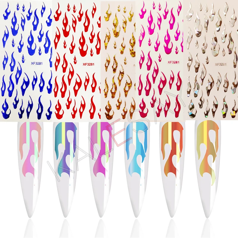 

DIY Fashion Flame Laser Gold Silver Nails Sticker Art Decoration Nail Decal for Manicure Fire Sticker for Design Foil 5 Pcs/lot
