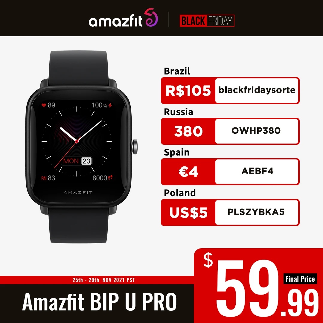 amazfit bip U Pro GPS Smartwatch 1,43 дюйма 50 циферблатов Цвет Экран при давлении до 5 ATM 60 + спортивный режим отслеживания сердечного ритма