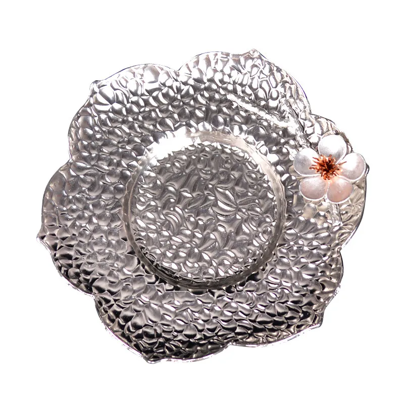 

Japanese Style Creative Tin Plum Blossom Copper Alloy Coaster Glass Holder Small Teacup Tray Non-Slip Placemats Tea Ceremony