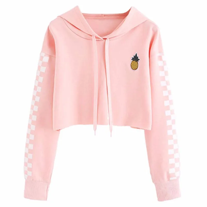 Модные новые женские кроп Топы толстовка женская повседневная с вышивкой