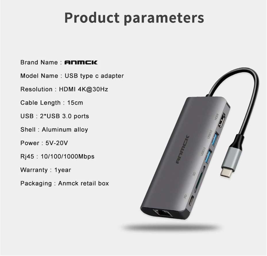 Anmck USB C HUB USB to Multi HDMI USB 3.0 RJ45 Carder Reader OTG Adapter USB Splitter for MacBook Pro Air USB Dock Type C HUB