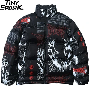2019 куртка в стиле хип-хоп, парка, японский мультяшный граффити, уличная Мужская ветровка, Harajuku, зимняя стеганая куртка, пальто, теплая верхняя одежда