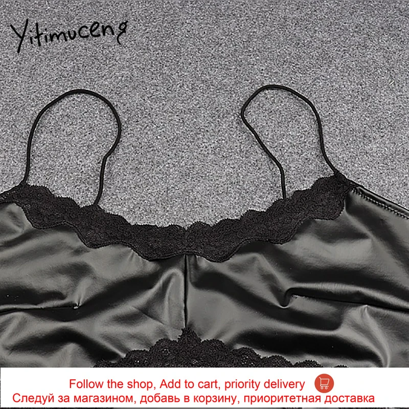 

Yitimuceng Lace Spaghetti Strap Tank Tops for Women Black Camis Summer 2021 Backless Spliced Sexy Crop Tops Womens Fashion New
