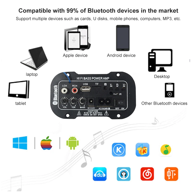 

New Digital Plug-in Bluetooth Amplifier Board 5-inch 220V Triple-use Digital Amplifier Motherboard Car Auto Accessories
