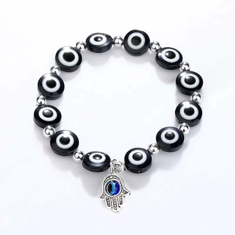 

New Arrival Handmade 10mm Blue Eye Bracelets Elastic Hand Palm Charm Bracelets for Women Men Jewelry Pulseras Mujer Dropshipping