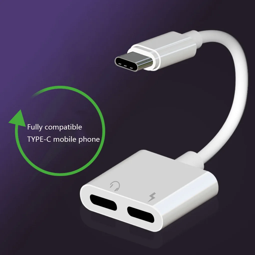 

2 in 1 USB Type C Fast Charging Adapter For Xiaomi Huawei 3.5mm Jack Earphone Calling Audio Aux Connector Double Type-C Adapter