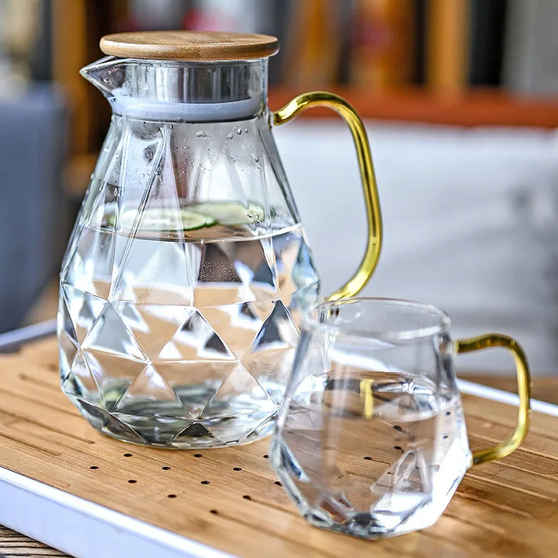 

Set di teiere in vetro con trama a diamante da 1,5 litri brocca per acqua calda e fredda caffettiera trasparente caraffa acqua