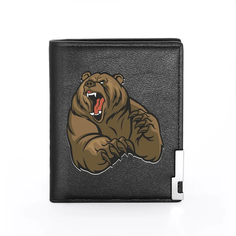 

Men Wallet Leather Raging Bear Printing Billfold Slim Credit Card/ID Holders Inserts Money Bag Male Pocket Short Purses