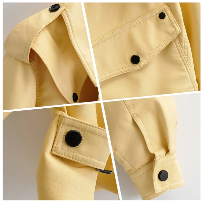 NEW2021 ERQIBA New Arrival Autumn Women Pu Faux Soft Leather Wallet Campera Chaqueta Cuero Mujer Modis Coat Women Veste Cuir De