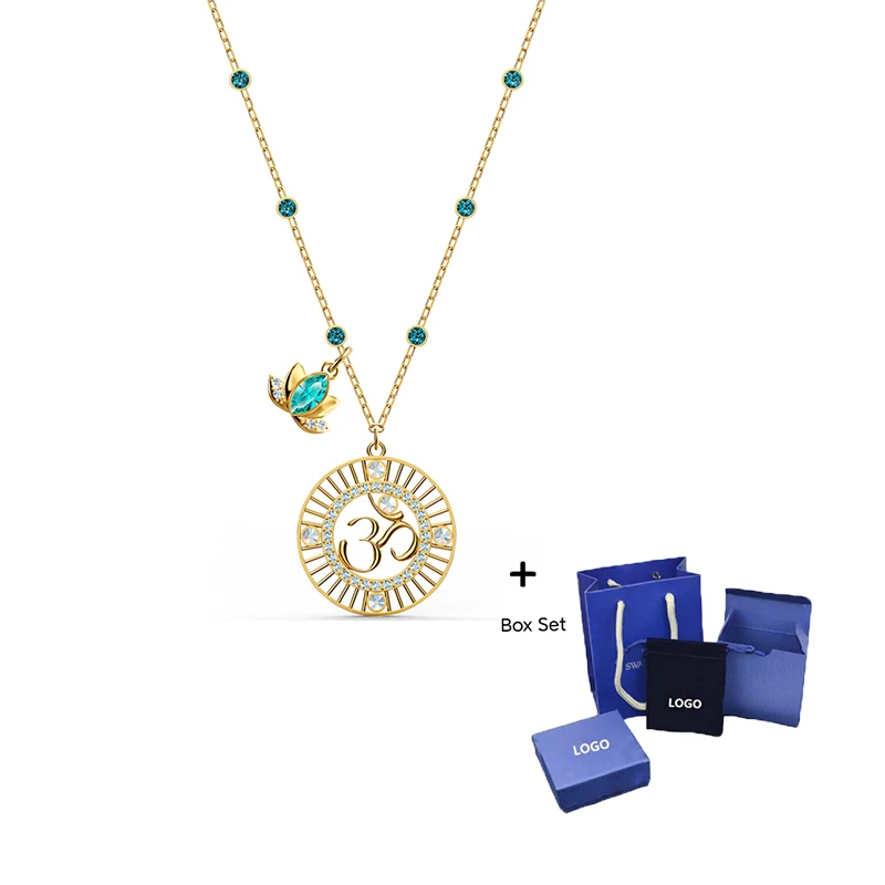

Fashion Jewelry SWA New SYMBOLIC LOTUS Lady Pendant Necklace Green Om Symbol Crystal Necklace Women Luxury Jewelry Gift