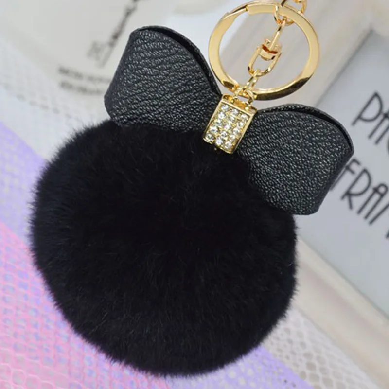 7 см меховой помпон брелок Стразы бант Настоящий мех кролика мяч сумка