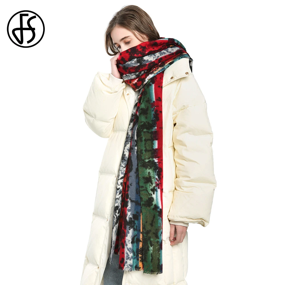 

FS New Color Lace Print Pashmina Scarf Fashion Red Green Casual Warm Long Blanket Scarves Autumn Winter All-match Cashmere Shawl