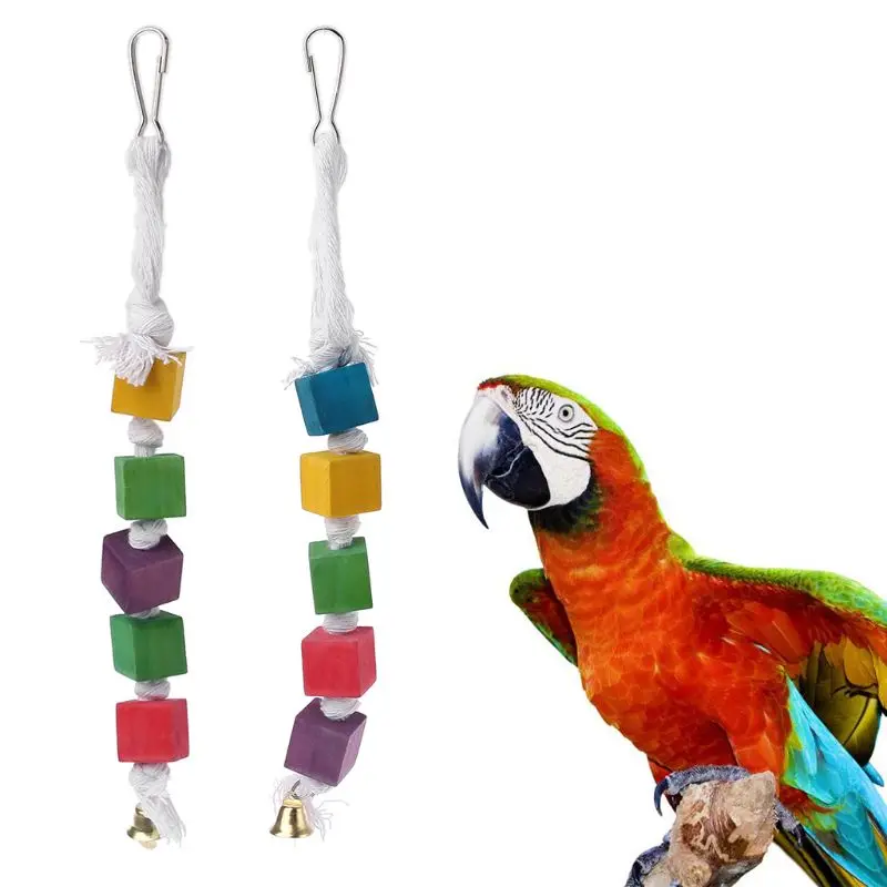 

Bird Chewing Toy Parrot Parakeet Wooden Blocks Attract Pet's Attention Wood Hanging String Toy