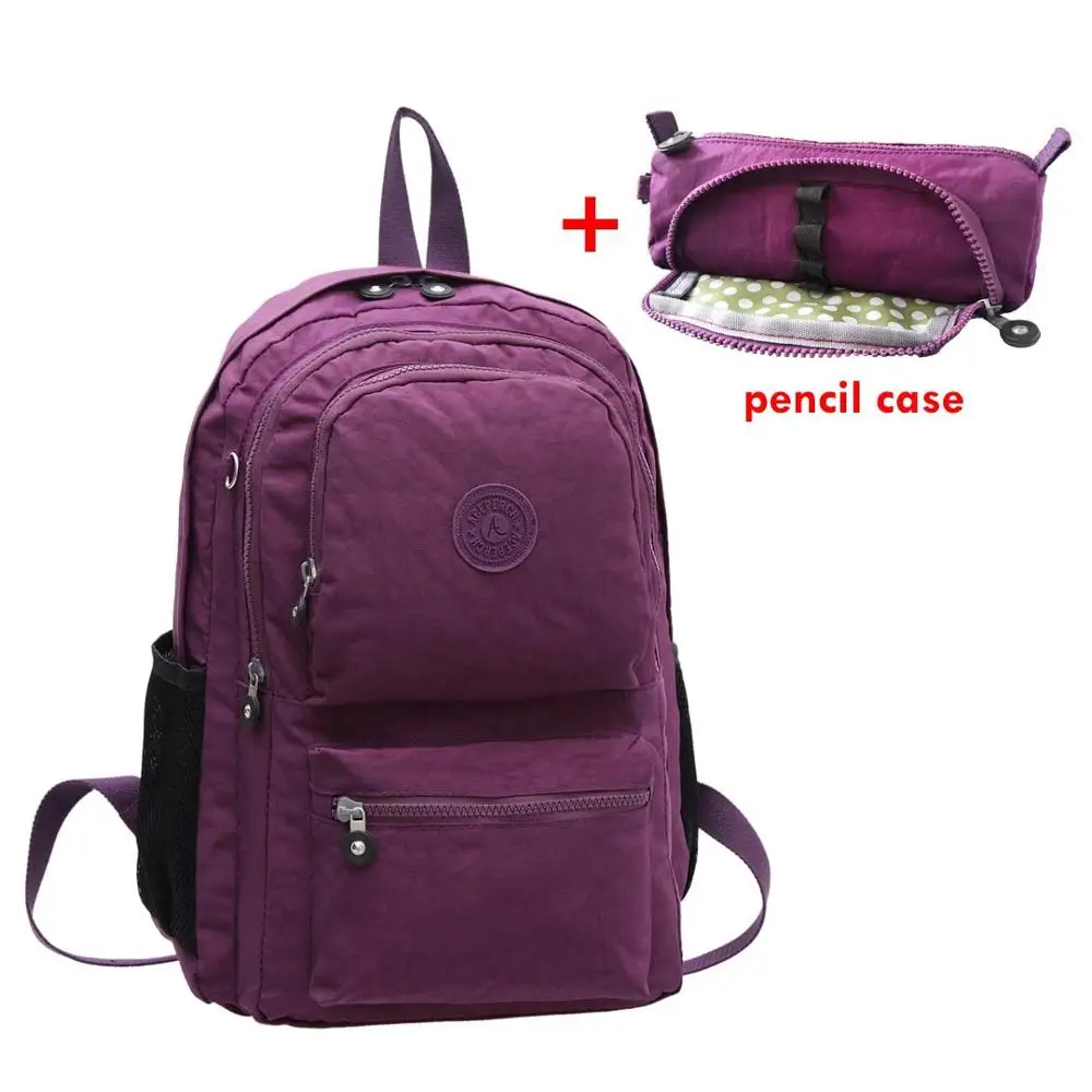 2 pieces Purple ACEPERCH Повседневный школьный рюкзак для девочек-подростков, женские рюкзаки, нейлоновый рюкзак для ноутбука, женский рюкзак - Color: 2 pieces Purple