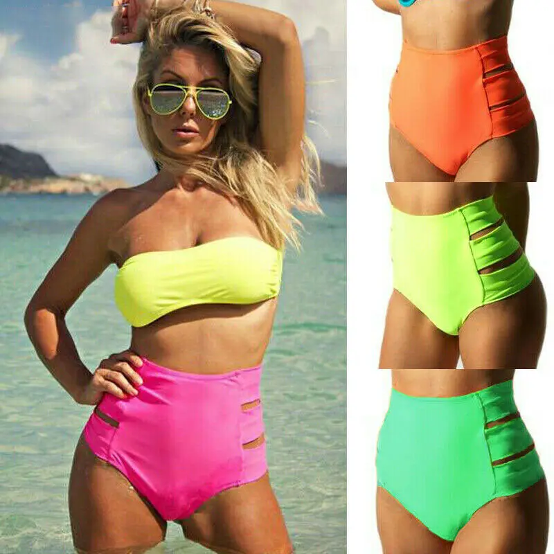 Women's High Waist Swimming Trunks Ruch Bikini Bottom Thong Swimsuit triangle Plus Size