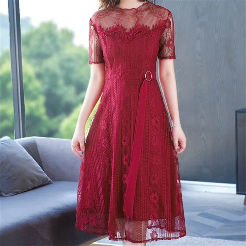 

White gauze embroidery lace dress female in the summer grow a new show thin embroidery dress with short sleeves