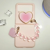 creativity diy pink love heart holder bracelet case for samsung galaxy z flip flip3 5g pc case cover