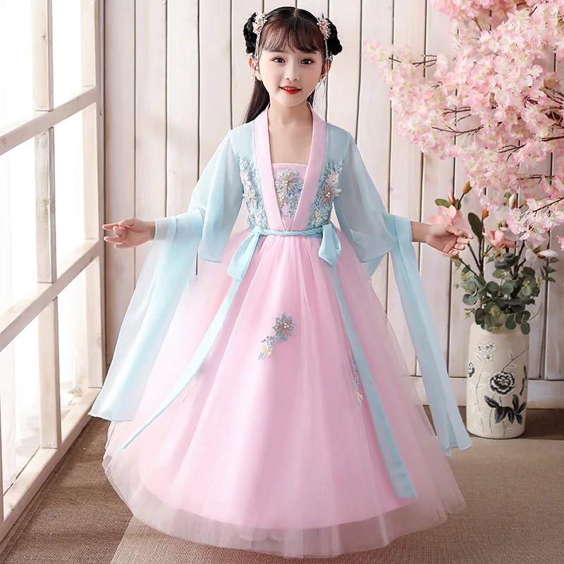 

2020 для девочек Hanfu Традиционный китайский народный платье для танцев суда Винтаж комплект принцессы старинные костюмы Феи Косплэй