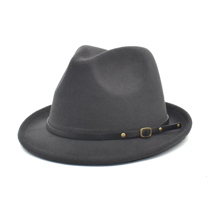 

Men Solid Color Short Brim Wool Felt Jazz Fedora Hats Elegant Men Women Wide Brim Panama Trilby Cap wholesale