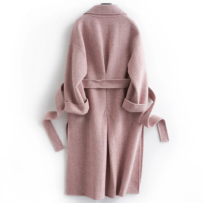 Женское шерстяное пальто осенне-зимняя одежда с поясом тонкое длинное женские