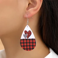 2022 valentines day gift love heart print faux leather earrings wholesale leather teardrop dangle drop earrings gift for her