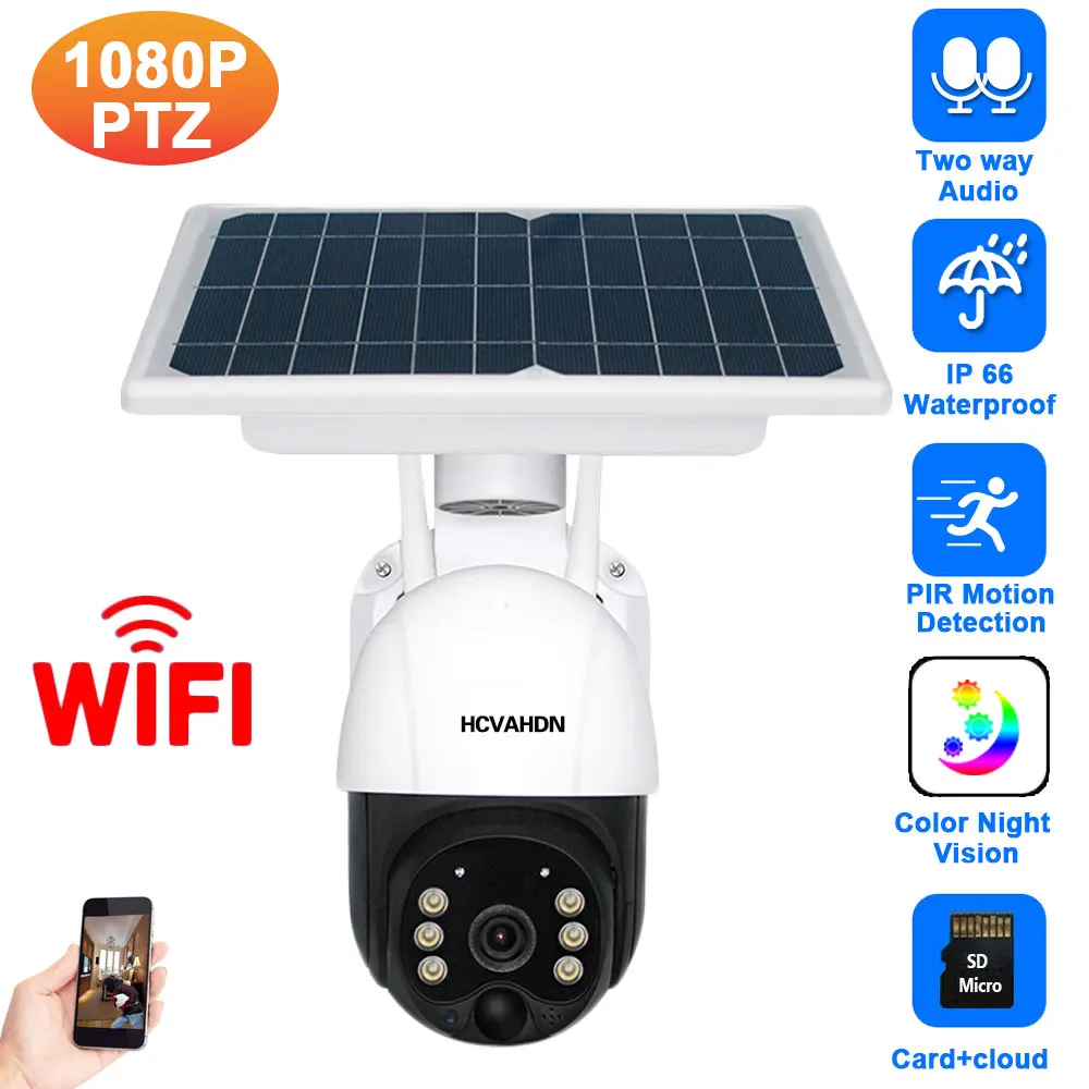

1080P Outdoor CCTV Security Camera Wifi Wireless Solar Two Way Audio PTZ IP Video Surveillance Camera System 2MP Monitoring Cam