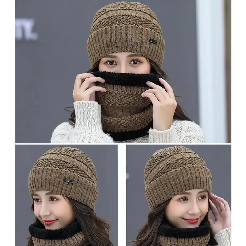

Balaclava Women's Knitted Hat Scarf Caps Neck Warmer Winter Hats for Men Women Skullies Beanies Warm Fleece Cap 6 Colors