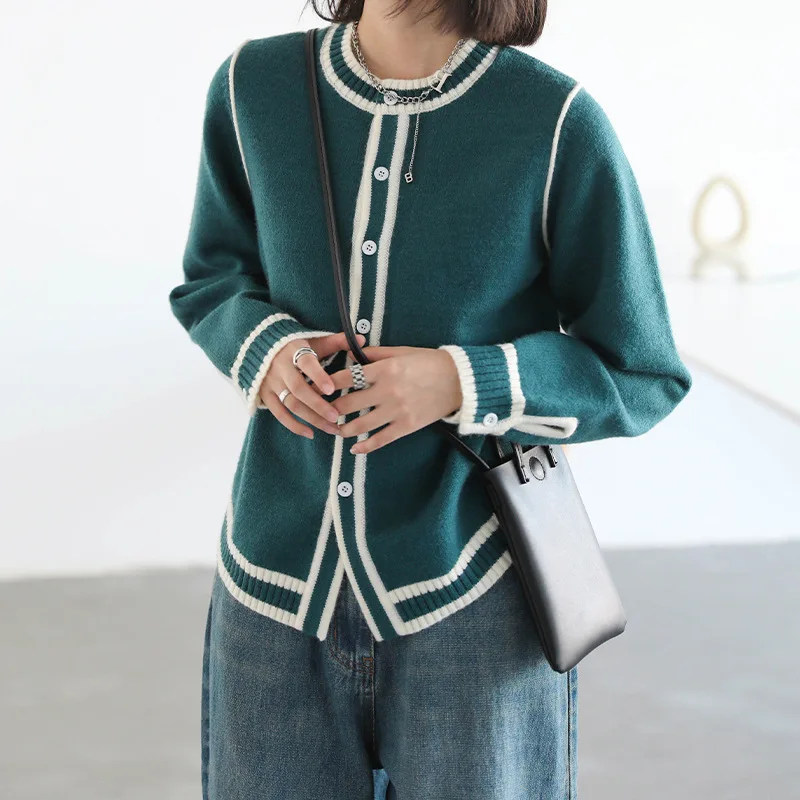

Autumn Winter Elegant Long Sleeve Cardigan For Women Solid Color Ladies Casual Knitting Jacket Vintage Sweater Outwear