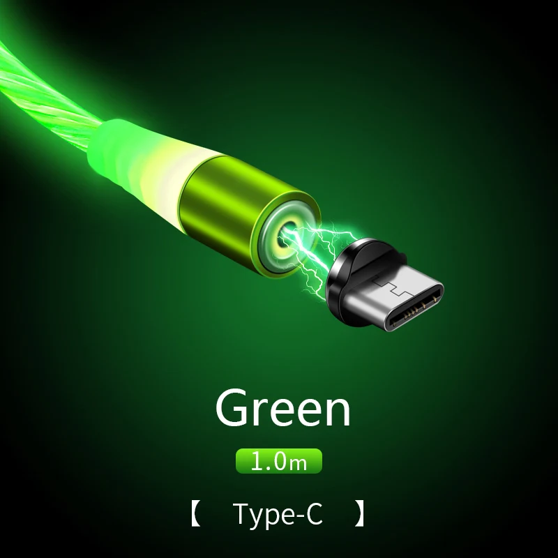 Высококачественный Магнитный кабель Micro usb type C для iPhone Lighting Cable 1 м провод для быстрого заряда type-C Магнитный зарядный кабель для телефона - Цвет: For Type-C (Green)