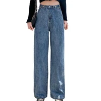 lady jeans solid color women wide leg pants loose high waist bagged women pants soft streetwear for daily wear