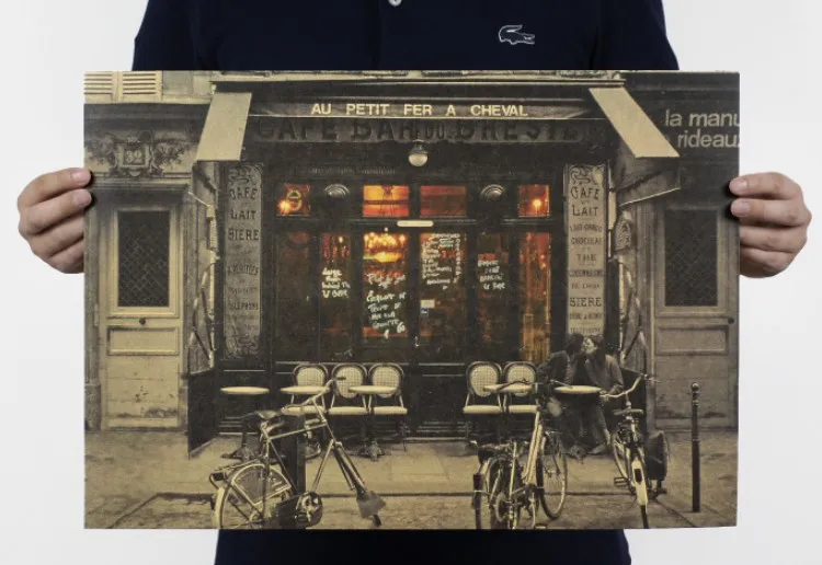 Пару в парижском кафе Винтаж крафт Бумага классический постер фильма Карта