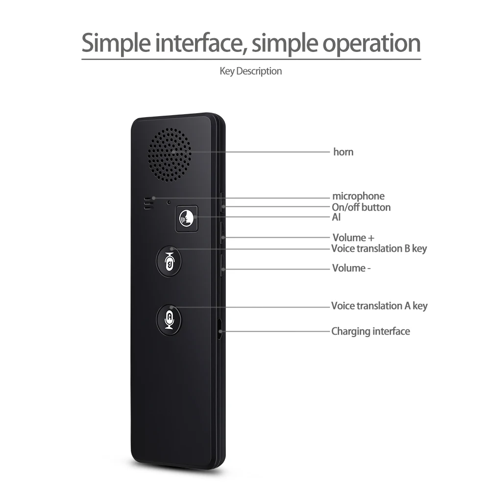 

T3 Smart Voice Translator Multi-Languages Black Bluetooth-compatible Photo translation accurate translation and rapid response