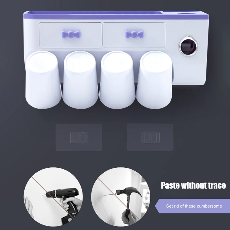 

BAISPO Automatic Toothpaste Dispenser Toothpaste Squeezer Wall Storage Rack Toothbrush Holder With Cup Bathroom Accessories Set