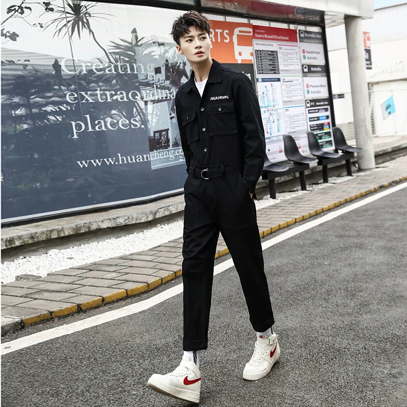 Men Cargo Pants Safari Style Boys Jumpsuits Male one-piece Bodysuit 95% Cotton M L XL XXL BLACK ORANGE KHAKI | Мужская одежда