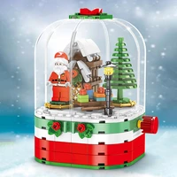 wooden christmas music box diy spin ligh house puzzle assembly building blocks kids toy santa claus tree xmas gift new year hot
