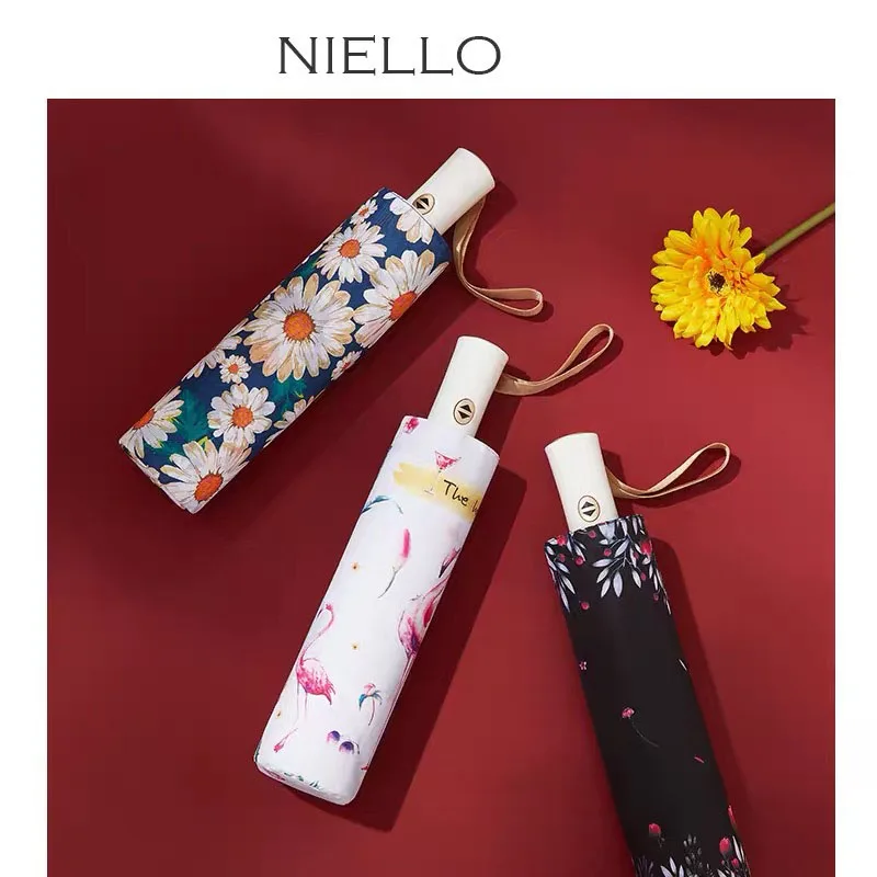 Полностью автоматический зонт черный клей двухслойный складной солнцезащитный