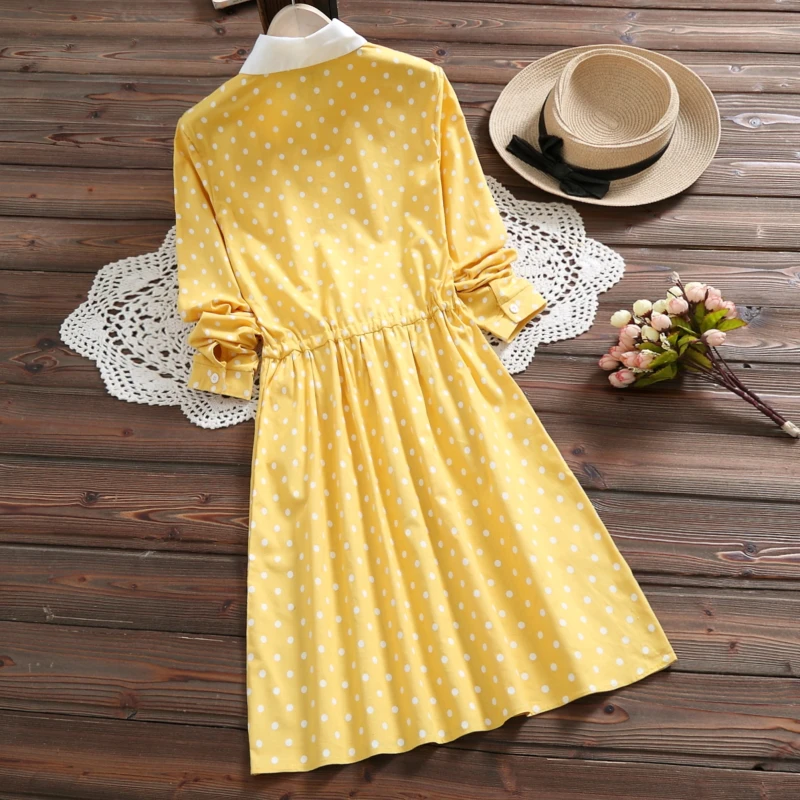 Нежное женское платье весна осень женственное в горошек милое свободное