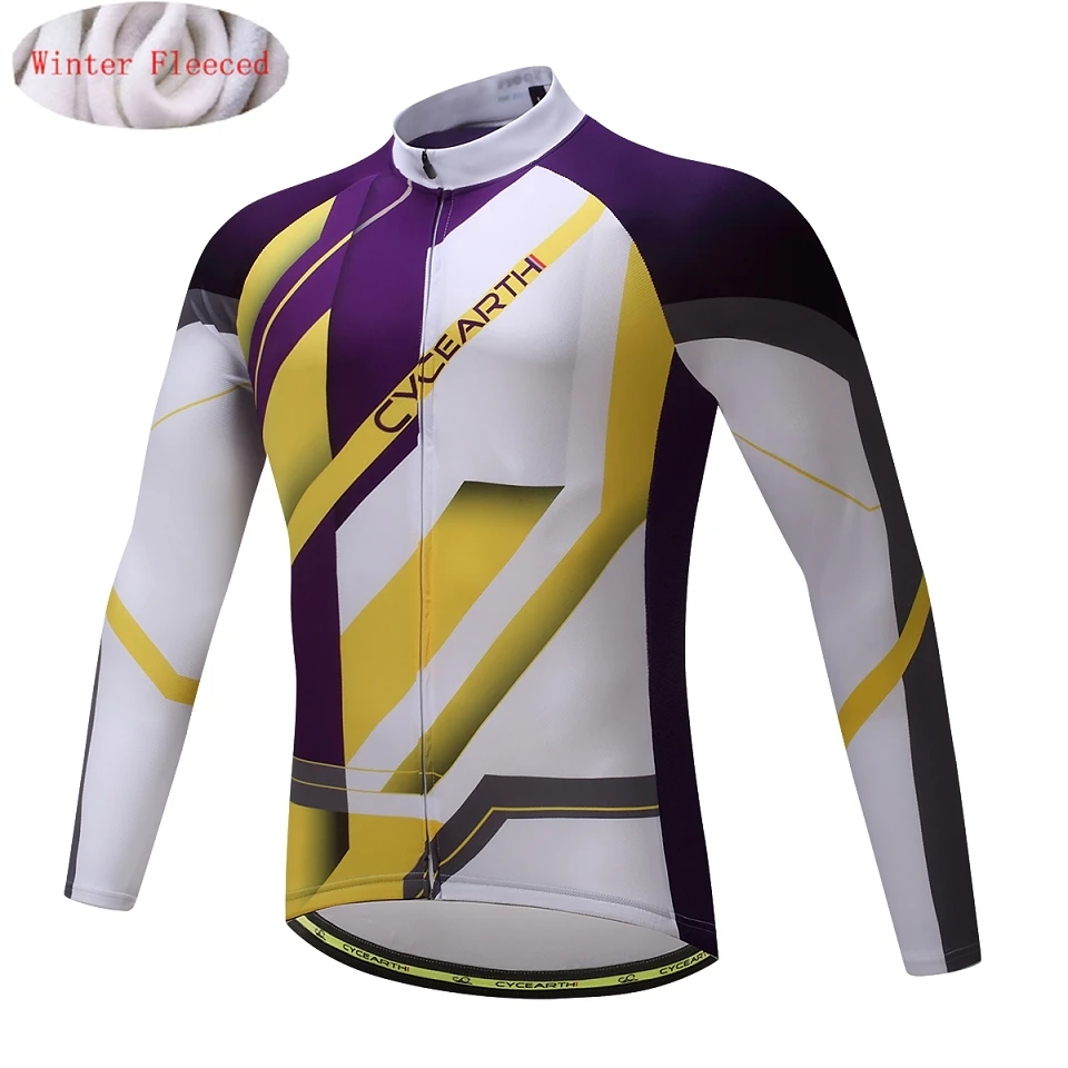 

CYCEARTH 2017 Thermal Fleece Cycling Jersey Winter Jacket Bicycle Clothing Bike Warm Wear Clothes Maillot CEFJ005