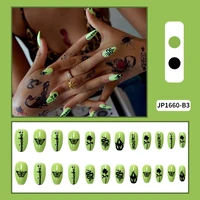 green dark flame 24pcsset finished nail art wearing nails removable manicure patch accessories