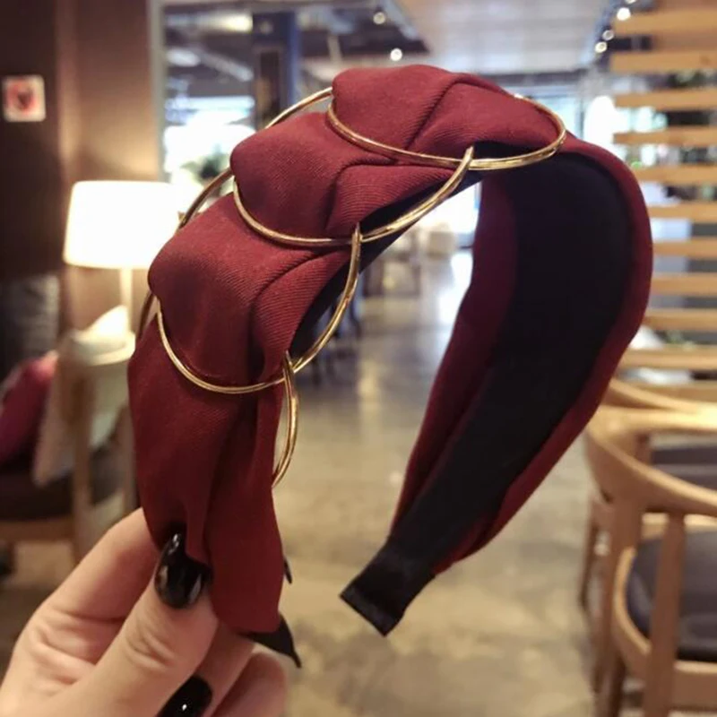 

New Boutique Hair Accessories Women's Gold Ring Cross Stitching Fabric Wide-Brimmed Hair Band Fashion Hairband Headband