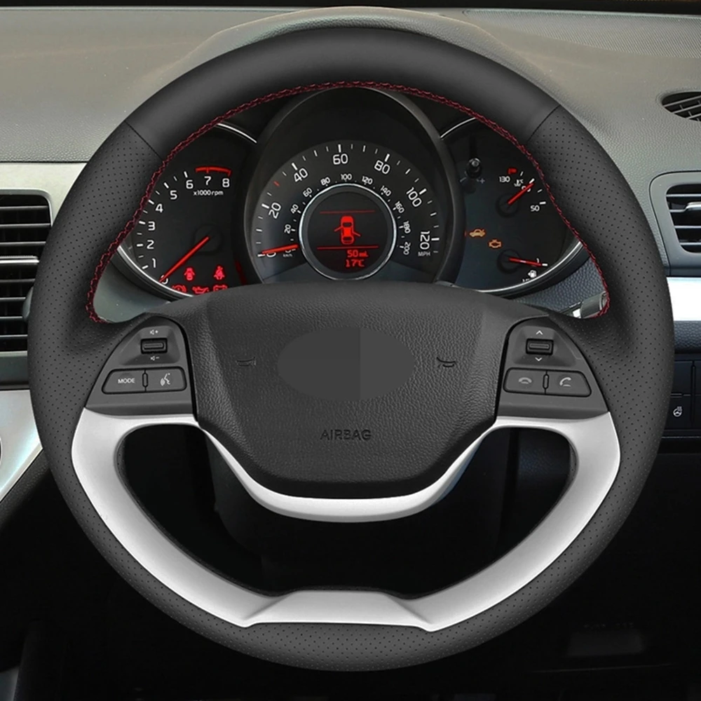 DIY сшитый вручную нескользящий черный чехол рулевого колеса автомобиля из