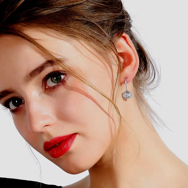 Сверкающие серьги SINLEERY в виде ракушек с кристаллами для женщин цвета розового