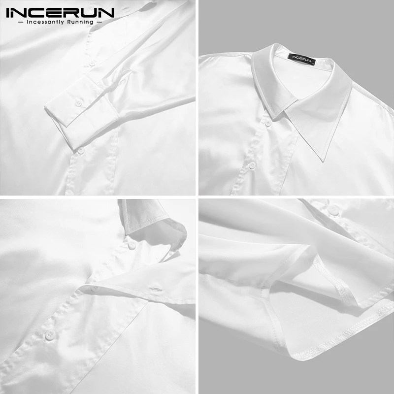 

2021 Fashion Men Shirt Brand Turn Down Collar Long Sleeve Streetwear Blouse Solid Color Button Loose Casual Camisa INCERUN S-5XL
