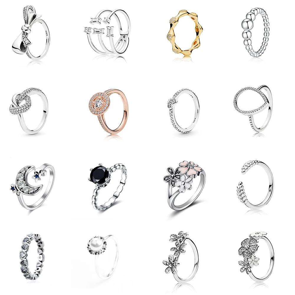 

Silver Color Women Finger Ring Diy Bow-knot Rose Gold Round Ring Diy Flower Moon For Women Wedding Jewelry