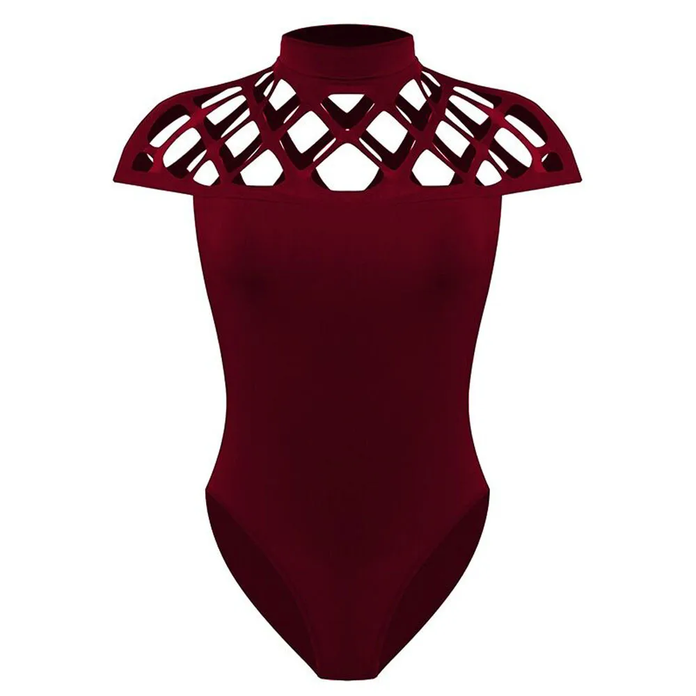 

Plus Size Women's Choker High Neck Summer Jumpsuit Net Sexy Bodycon Caged Sleeves Hollow Out Backless Jumpsuit Casual Bodysuit