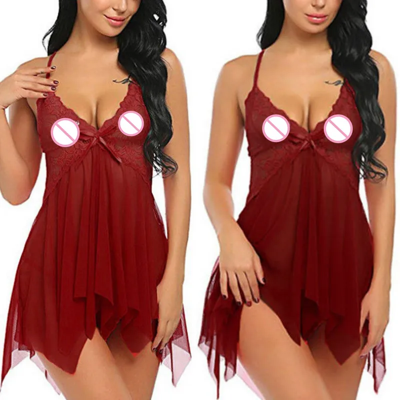 Платье для сна hirigin кружевное мини платье без рукавов с бантом и треугольным