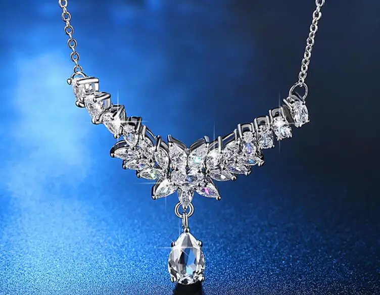 

VV04 925 Silver Crystal Zircon Wedding Dress Girls Necklace Bracelet Festival Party Gift Zircon Crystal Girls